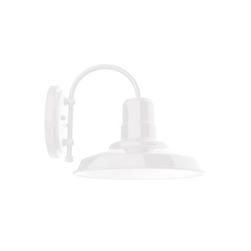 White wall sconce with arched arm and domed shade