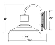 White wall sconce with domed shade, 12 1/8 in wide