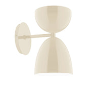 Cream 6 in wall sconce with two stacked dome shades and side mount arm