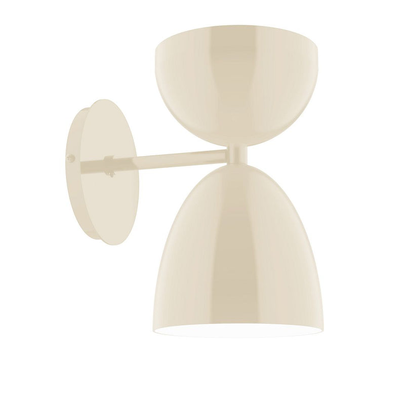 Cream 6 in wall sconce with two stacked dome shades and side mount arm