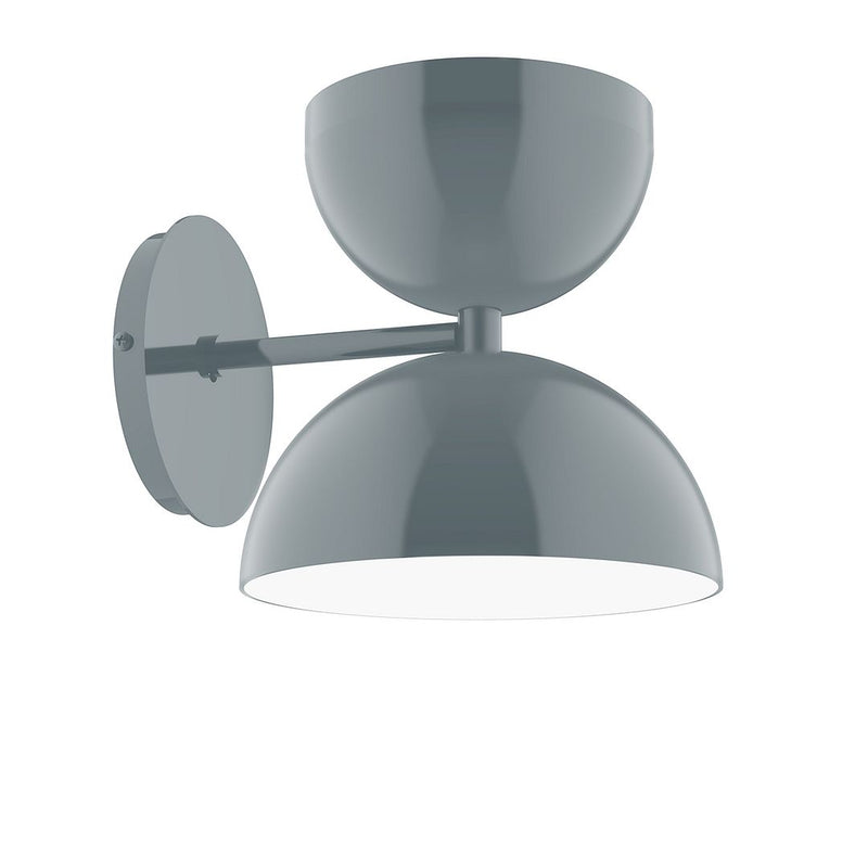 Slate gray double-shade LED wall sconce with round wall mount