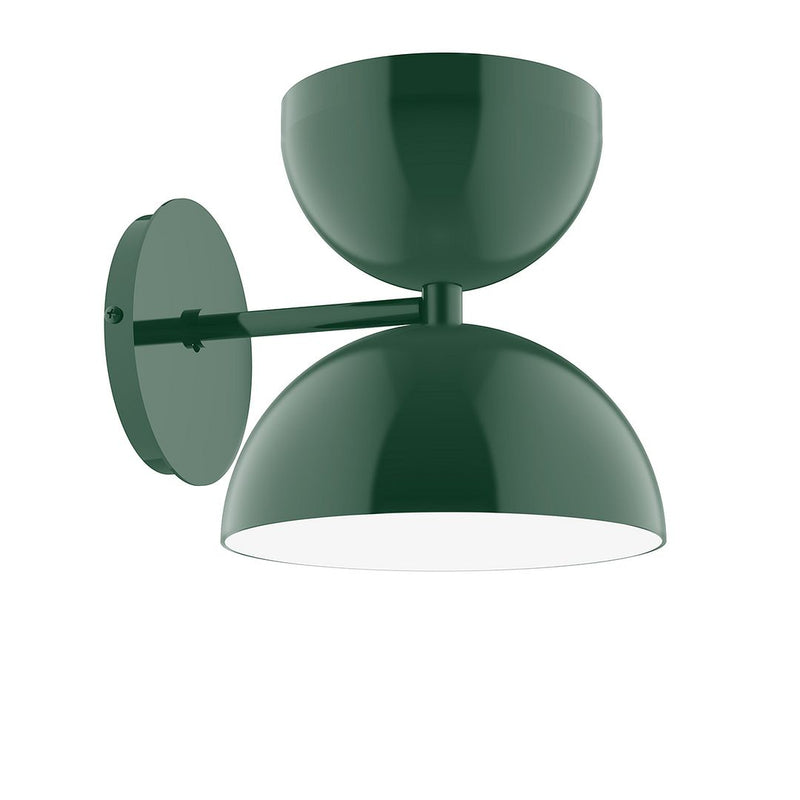 Forest green 8-inch wall sconce with twin dome shades and extended arm