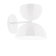 White dome wall sconce with two stacked shades and horizontal arm