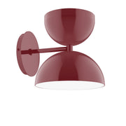 Barn red wall sconce with double dome shades and side mount arm