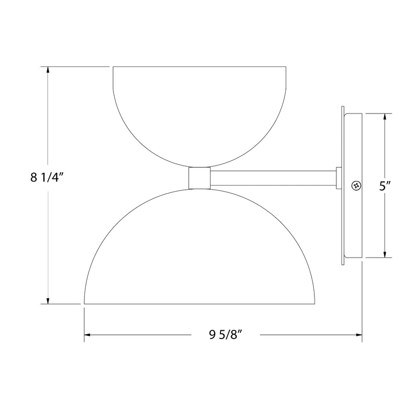 Navy wall sconce dimensions: 8 1/4 in tall, 9 5/8 in wide, 5 in projection