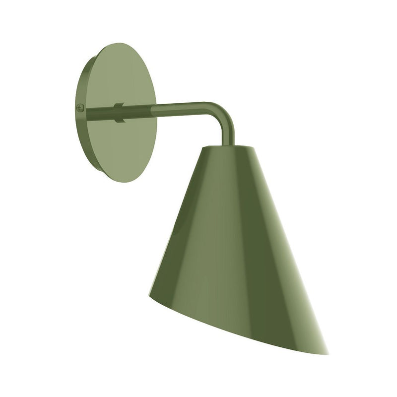 Fern green wall sconce with round backplate and angled dome shade