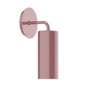 Mauve LED wall sconce with round wall plate and cylindrical light housing