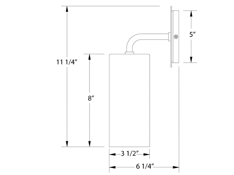 Wall sconce diagram with 11 1/4 in height, 8 in depth, 5 in mounting height