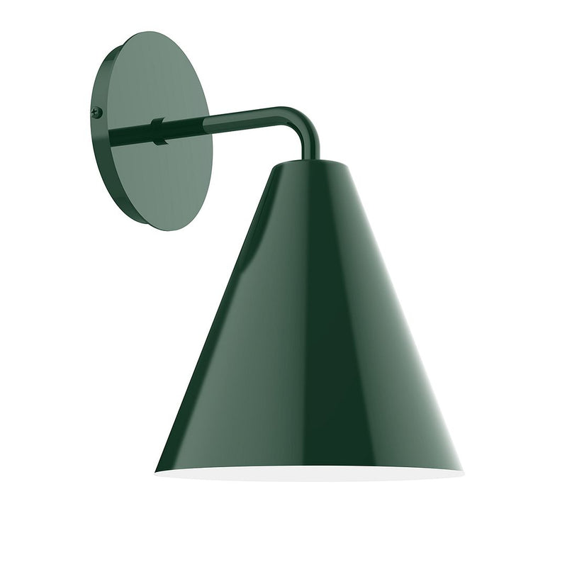 Jynx 8 in wall sconce in forest green with cone shade and curved arm