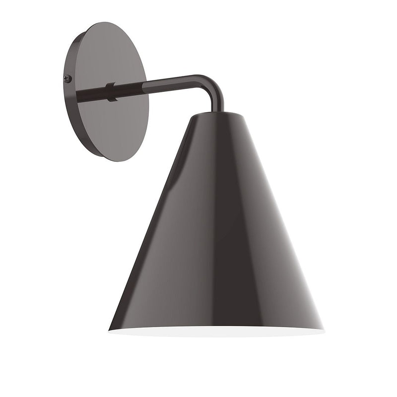 LED wall sconce with conical shade and backplate, architectural bronze finish