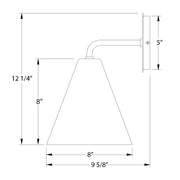 Mauve LED wall sconce dimensions: 8" shade, 12 1/4" height, 5" projection.