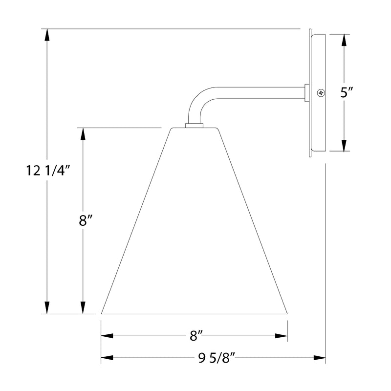 LED wall sconce dimensions: 8 in shade width, 12 1/4 in height