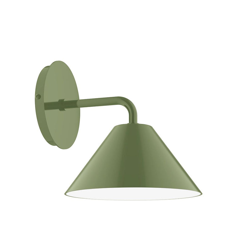 Fern green LED wall sconce with dome shade and round back plate.