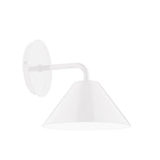 White wall sconce with curved arm and bell-shaped shade