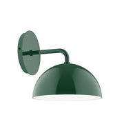 Forest green wall sconce with dome shade and curved arm