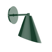 Forest green cone wall sconce with round backplate and straight arm
