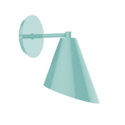 Sea green wall sconce with round backplate and flared conical shade