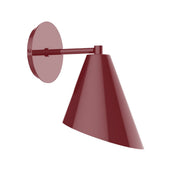 Barn red LED wall sconce with round backplate and tapered cone shade