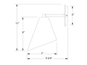 Wall sconce dimension diagram: 11 in height, 5 in projection, 7 in shade width