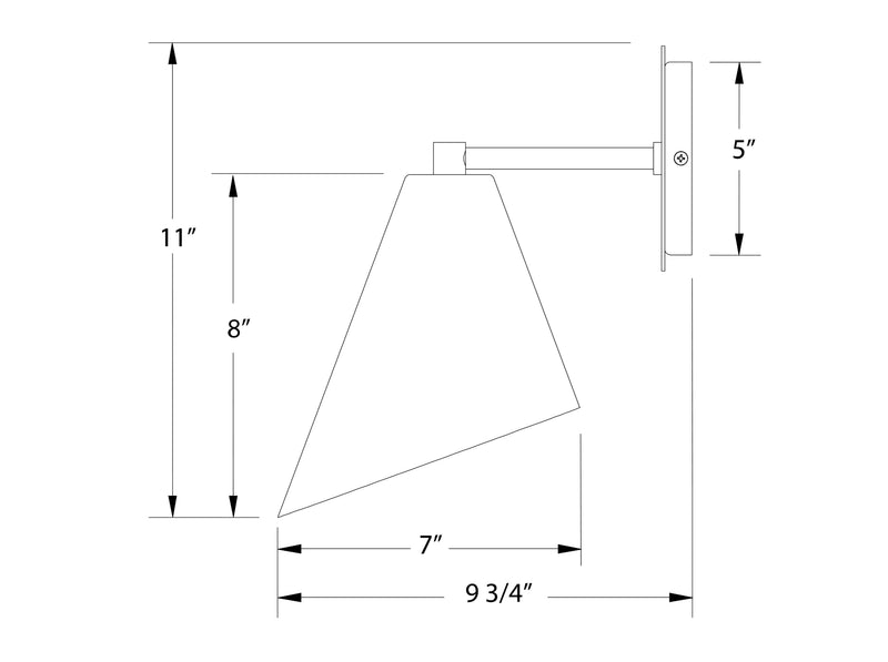 Wall sconce dimension diagram: 11 in height, 5 in projection, 7 in shade width