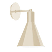 Cream wall sconce with round backplate and tapered cone shade