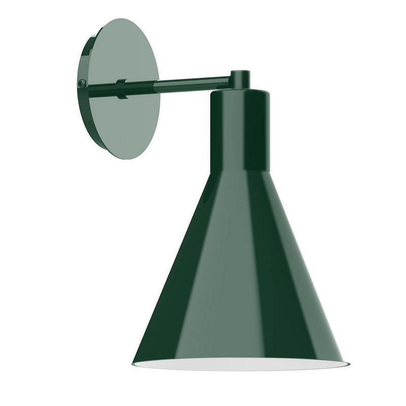 Forest green wall sconce with round backplate and adjustable cone shade