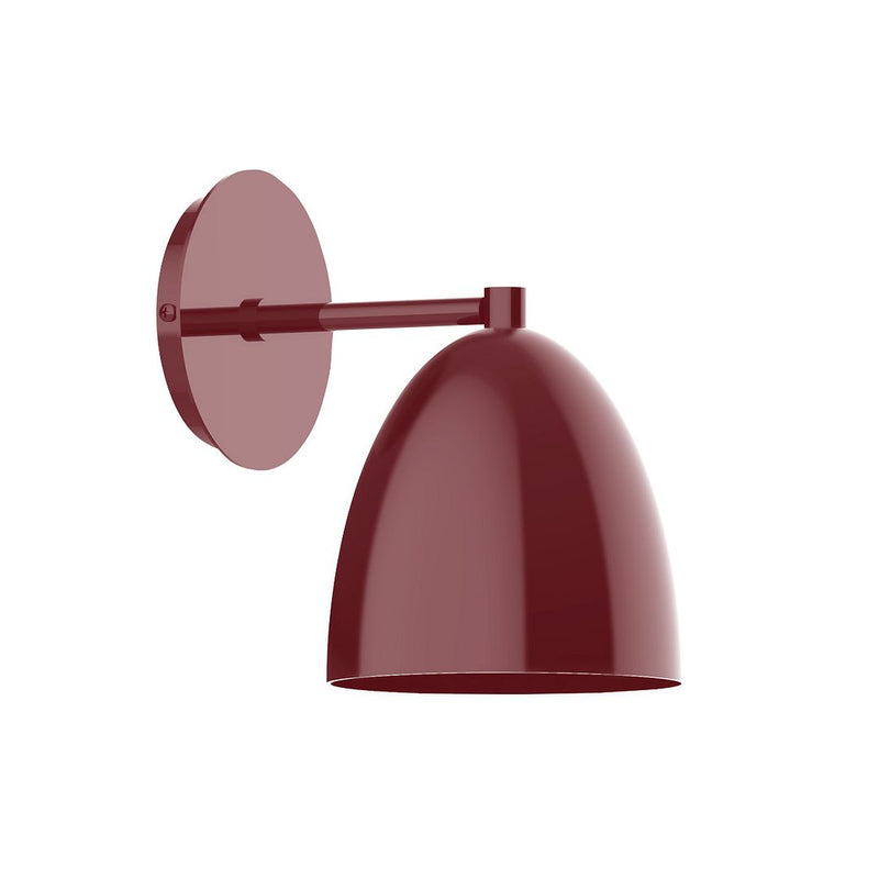 Barn red LED wall sconce with round backplate and dome bell shade