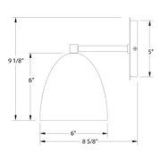LED wall sconce diagram, 6 in height, 8 5/8 in width; 5 in projection
