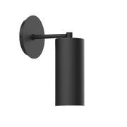 Black LED wall sconce with round backplate and cylindrical shade