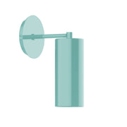 Sea green wall sconce with round backplate and cylindrical shade, wall-mounted
