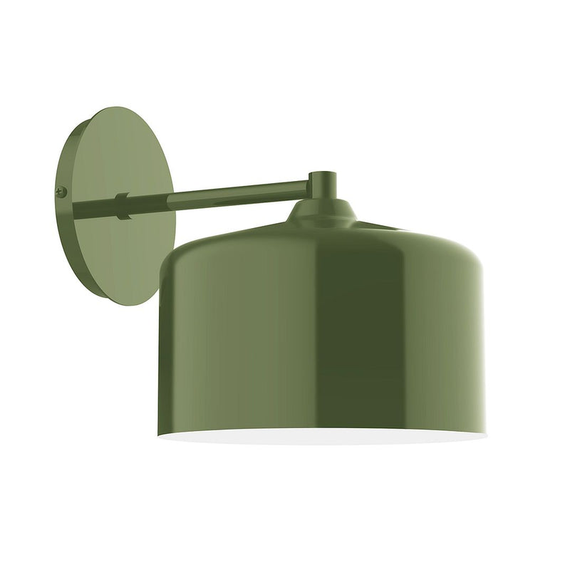 Fern green LED wall sconce with arched arm and dome shade