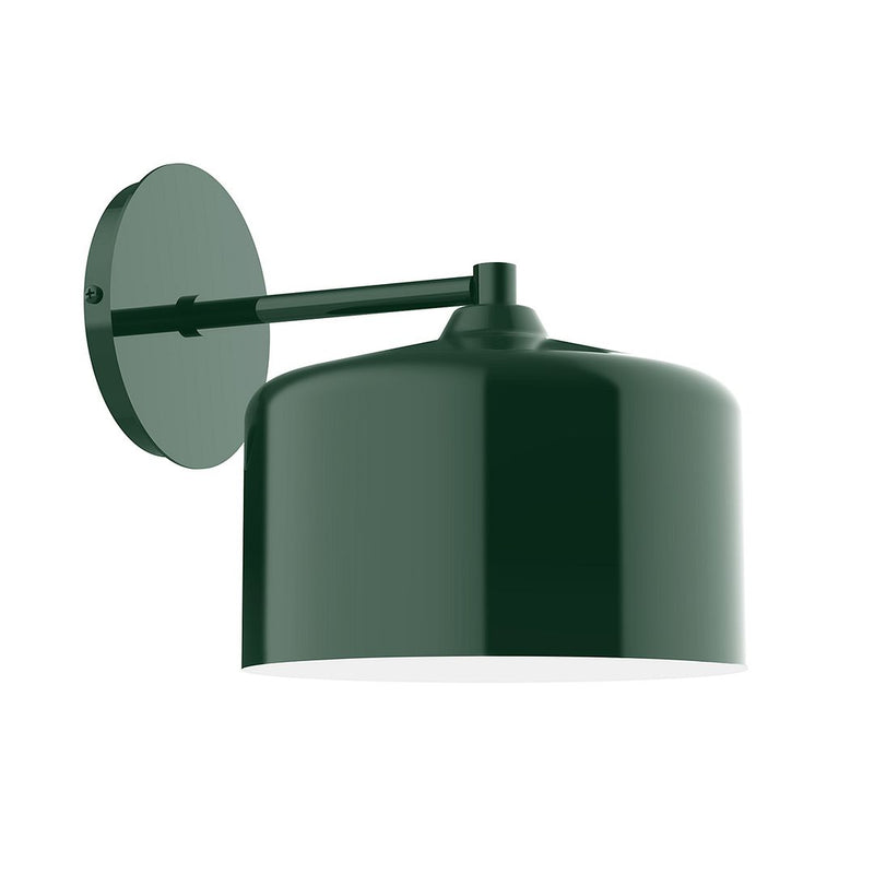 Forest green LED wall sconce with rounded dome shade and extended arm