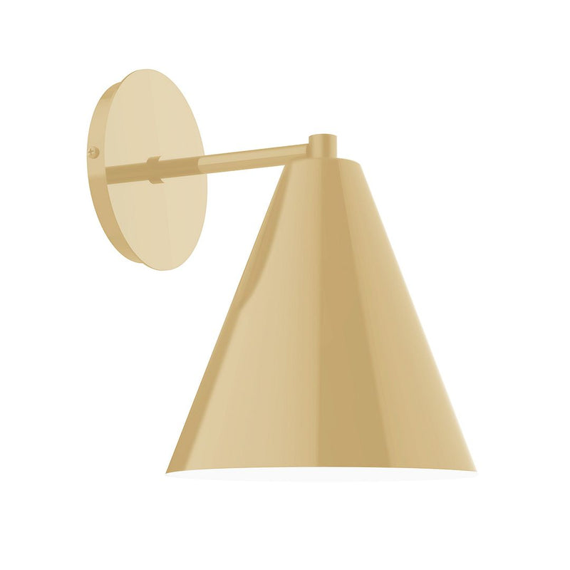 Ivory wall sconce with round backplate and angled cone shade, 8 in.