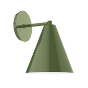 Fern green wall sconce with round backplate and cone shade on projecting arm