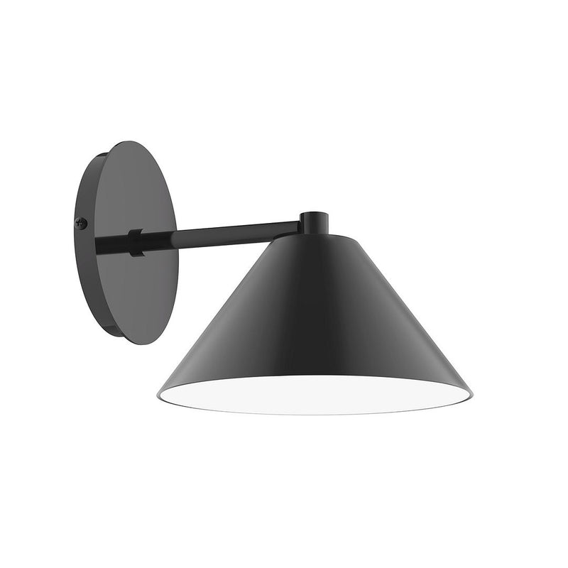 Black wall sconce with domed shade and straight arm