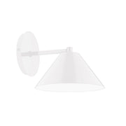 White LED wall sconce with angled drum shade and round backplate
