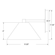 Light blue LED wall sconce diagram: 7 1/8" tall, 5" arm, 9 5/8" wide