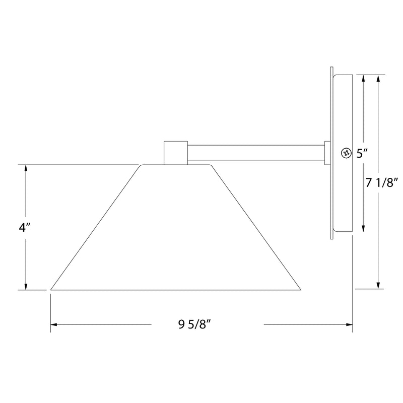 Light blue LED wall sconce diagram: 7 1/8" tall, 5" arm, 9 5/8" wide
