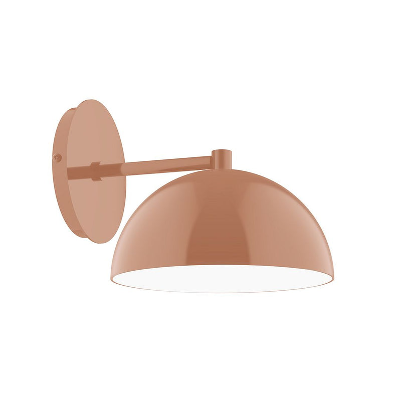 Terracotta dome LED wall sconce with arched arm and frosted white light shade