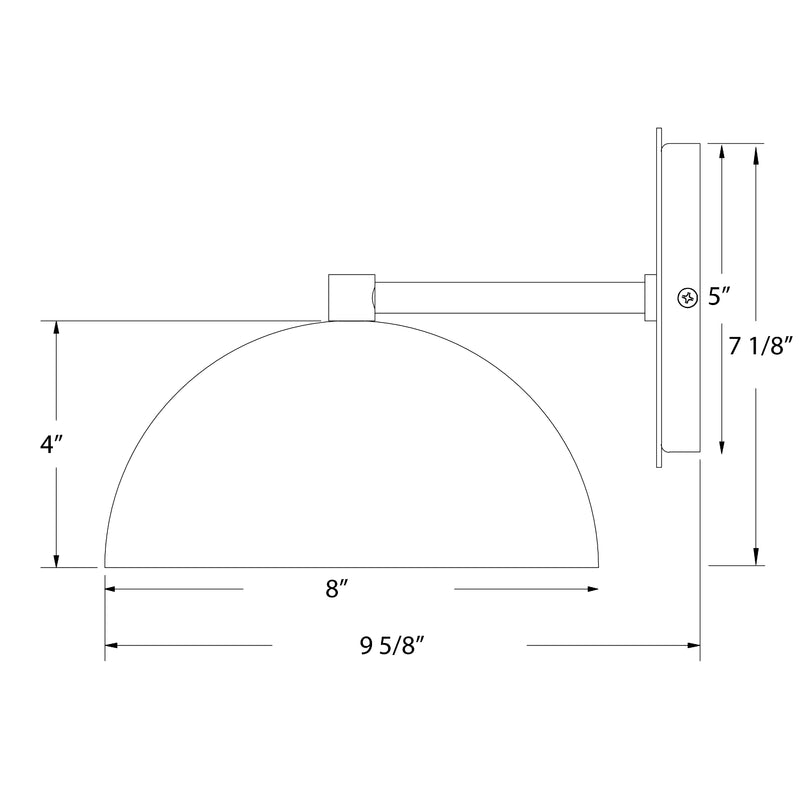 Wall sconce dimensions: dome shade, 8 in wide and 5 in tall