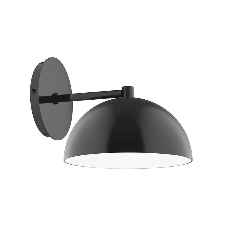 Black 8 in wall sconce with round dome shade and extended arm