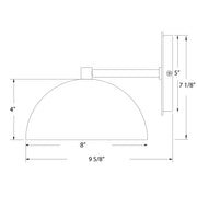 Dome LED wall sconce dimensions: 8 in wide, 7 1/8 in high, black finish