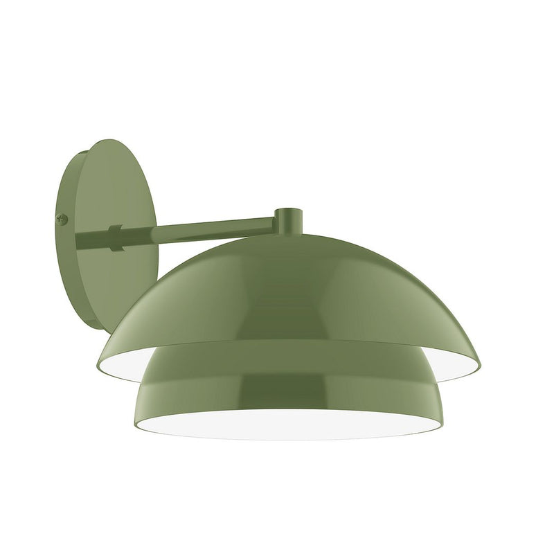 Fern green wall sconce with double dome shades and circular backplate