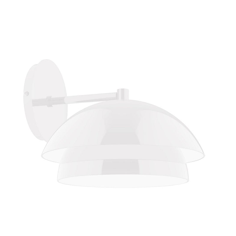 White wall sconce with curved dome shade and backplate, 10-inch design