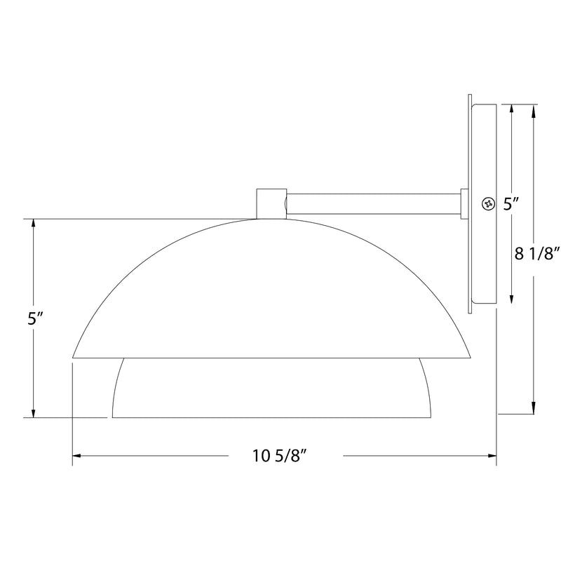 LED wall sconce dimensions: 10 5/8 in wide, 8 1/8 in tall, slate gray