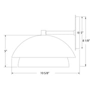 Wall sconce dimensions: 10 5/8" wide, 8 1/8" high, curved shade