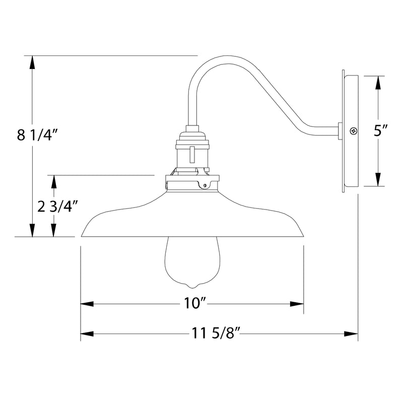 Wall sconce size diagram: 10" width, 8 1/4" height, 5" wall projection