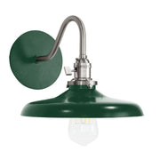 Forest green 10-in wall sconce with brushed nickel gooseneck and glass bulb