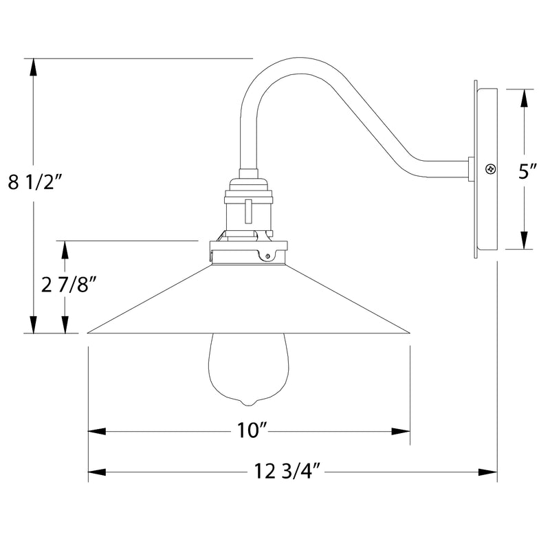 Wall sconce line drawing with 10 in shade and 5 in mounting height