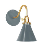 Slate gray 6 in wall sconce with brushed brass arm and dome shade